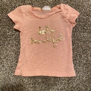 Oh Baby brand, gold foil “Hello Beautiful” tee
